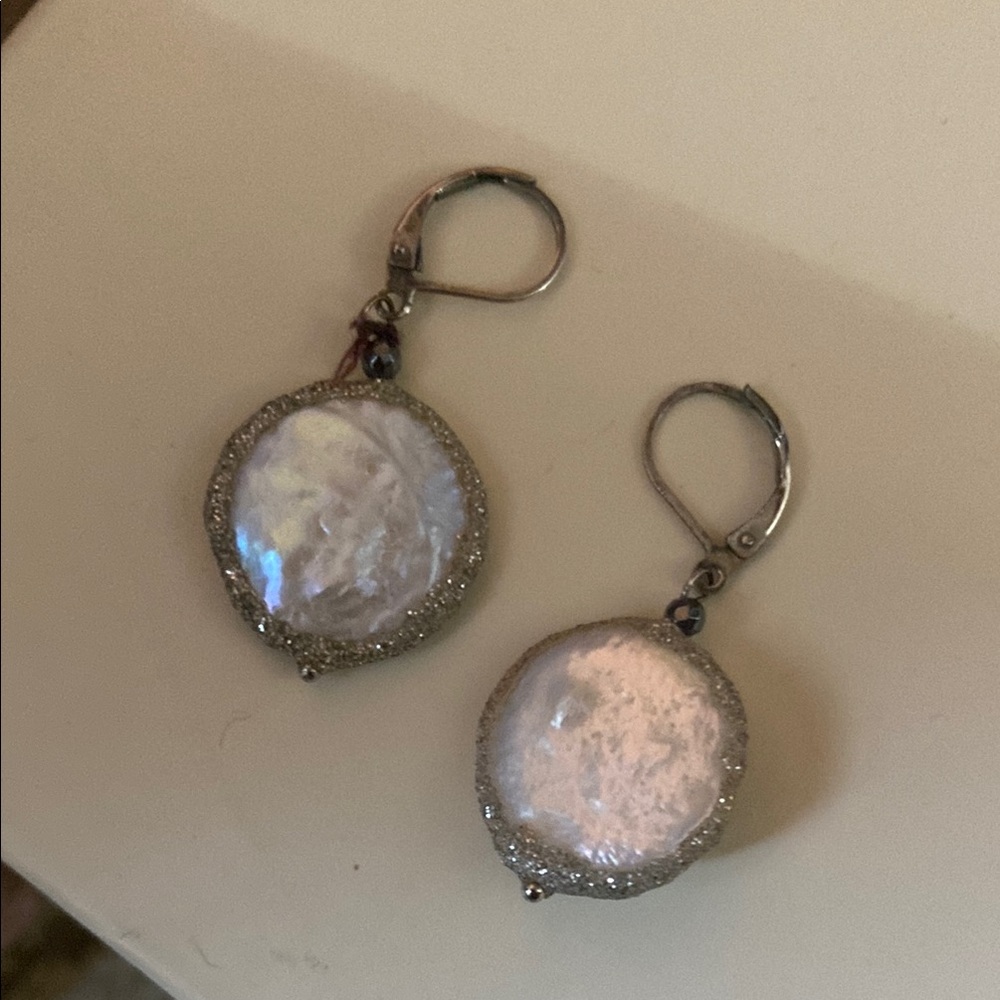 Baroque Coin Peal dangle Earrings